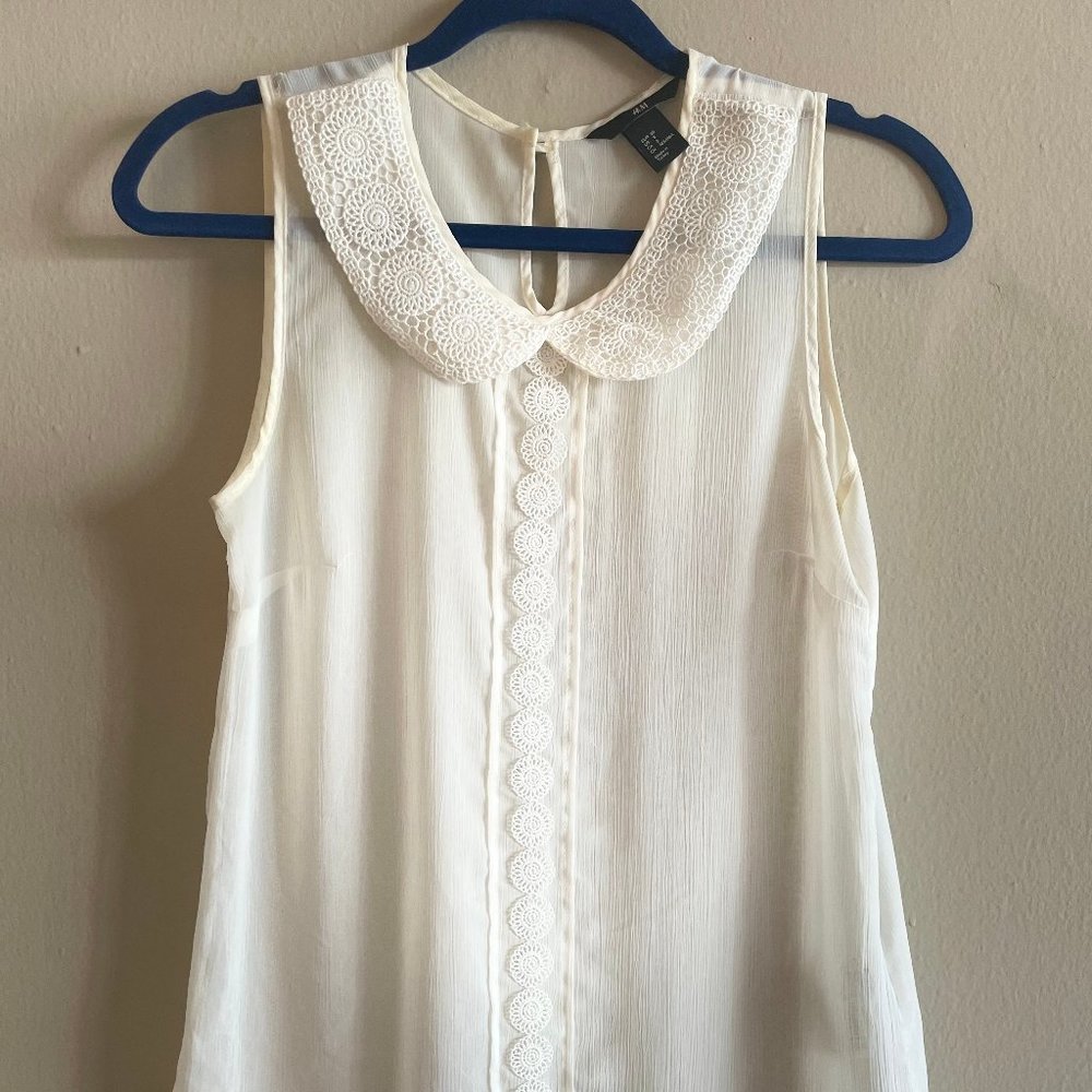 H&M Sheer White Peter Pan Collar Blouse Size S Fit